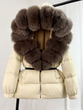 Lagabogy 2025 Winter Women's Down Coat with Real Fox Fur Collar Hooded Puffer Jacket