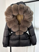 Lagabogy 2025 Winter Women's Down Coat with Real Fox Fur Collar Hooded Puffer Jacket